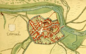 old map of walled city of Echternach